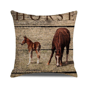 Horse Pattern Pillow Cover Running Horses Cotton Linen Square Cushion Cover Standard Pillowcase for Men Women Home Decorative Sofa Armchair Bedroom Livingroom Farmhouse 45x45CM