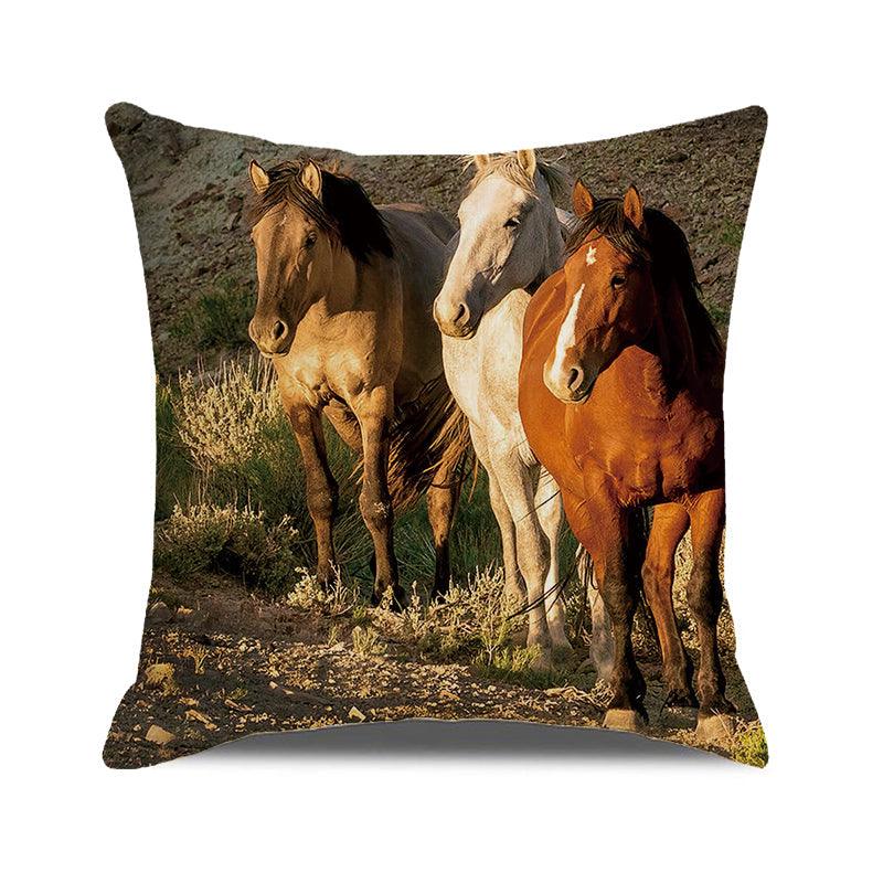 Horse Pattern Pillow Cover Running Horses Cotton Linen Square Cushion Cover Standard Pillowcase for Men Women Home Decorative Sofa Armchair Bedroom Livingroom Farmhouse 45x45CM