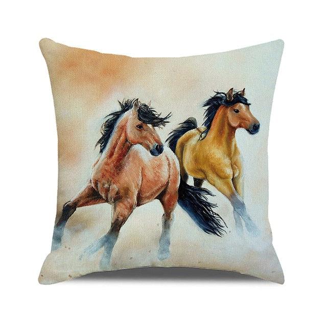 Horse Pattern Pillow Cover Running Horses Cotton Linen Square Cushion Cover Standard Pillowcase for Men Women Home Decorative Sofa Armchair Bedroom Livingroom Farmhouse 45x45CM