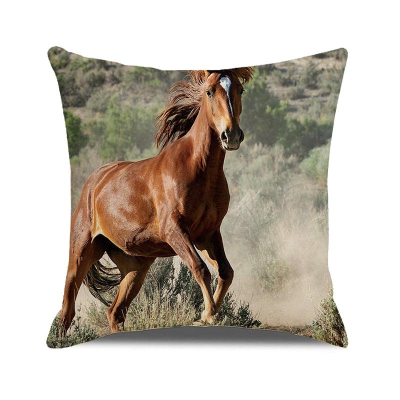 Horse Pattern Pillow Cover Running Horses Cotton Linen Square Cushion Cover Standard Pillowcase for Men Women Home Decorative Sofa Armchair Bedroom Livingroom Farmhouse 45x45CM