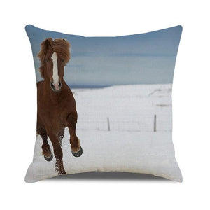 Horse Pattern Pillow Cover Running Horses Cotton Linen Square Cushion Cover Standard Pillowcase for Men Women Home Decorative Sofa Armchair Bedroom Livingroom Farmhouse 45x45CM