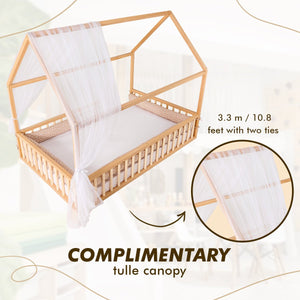 Montessori House Bed for Kids with Fence