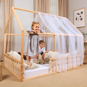 Montessori House Bed for Kids with Fence