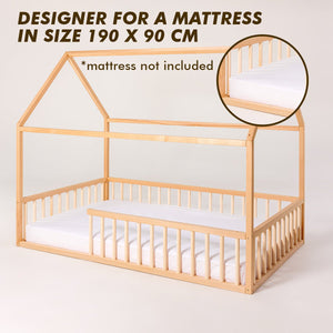 Montessori House Bed for Kids with Fence