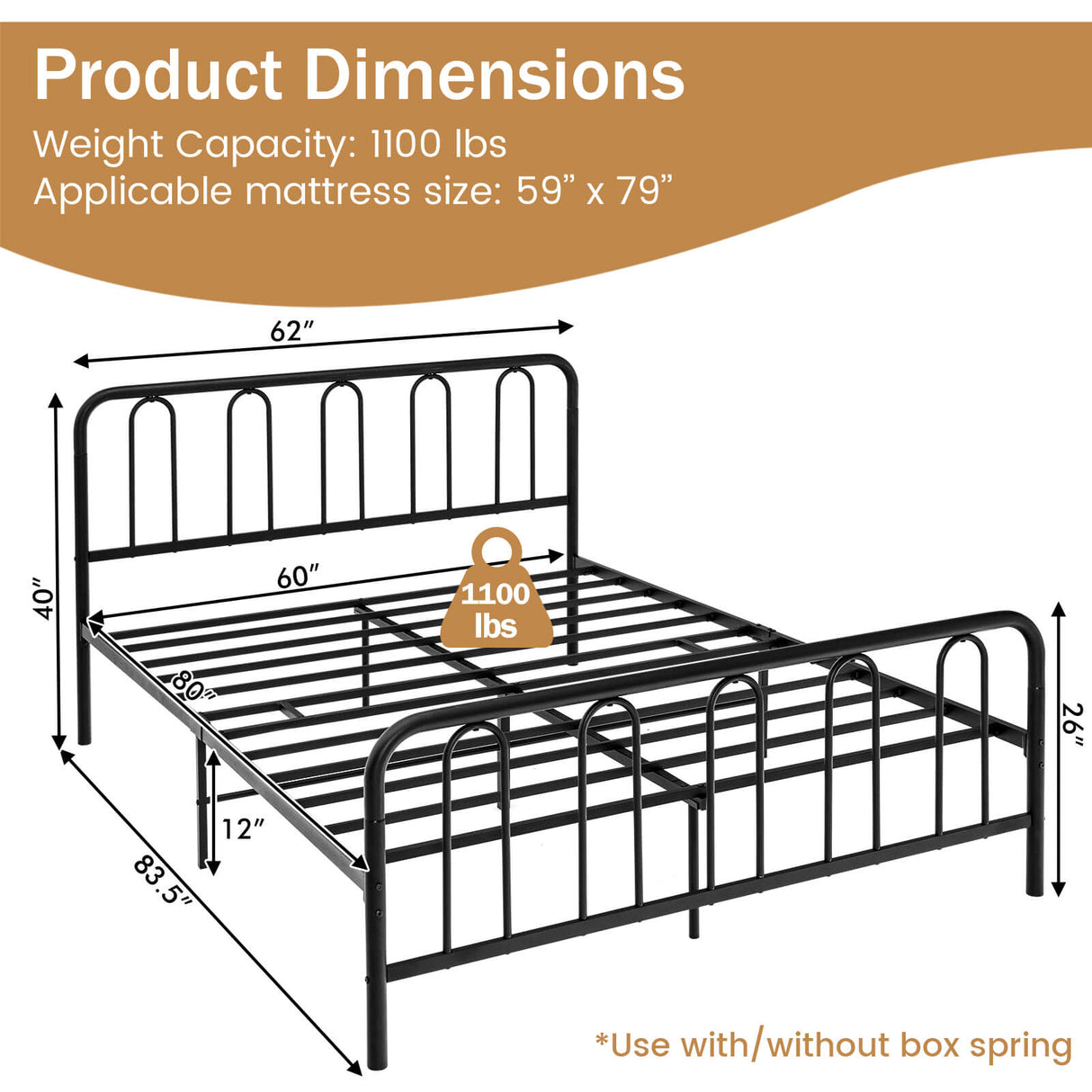 Full/Queen Size Metal Bed Frame with Headboard and Footboard-Full Size