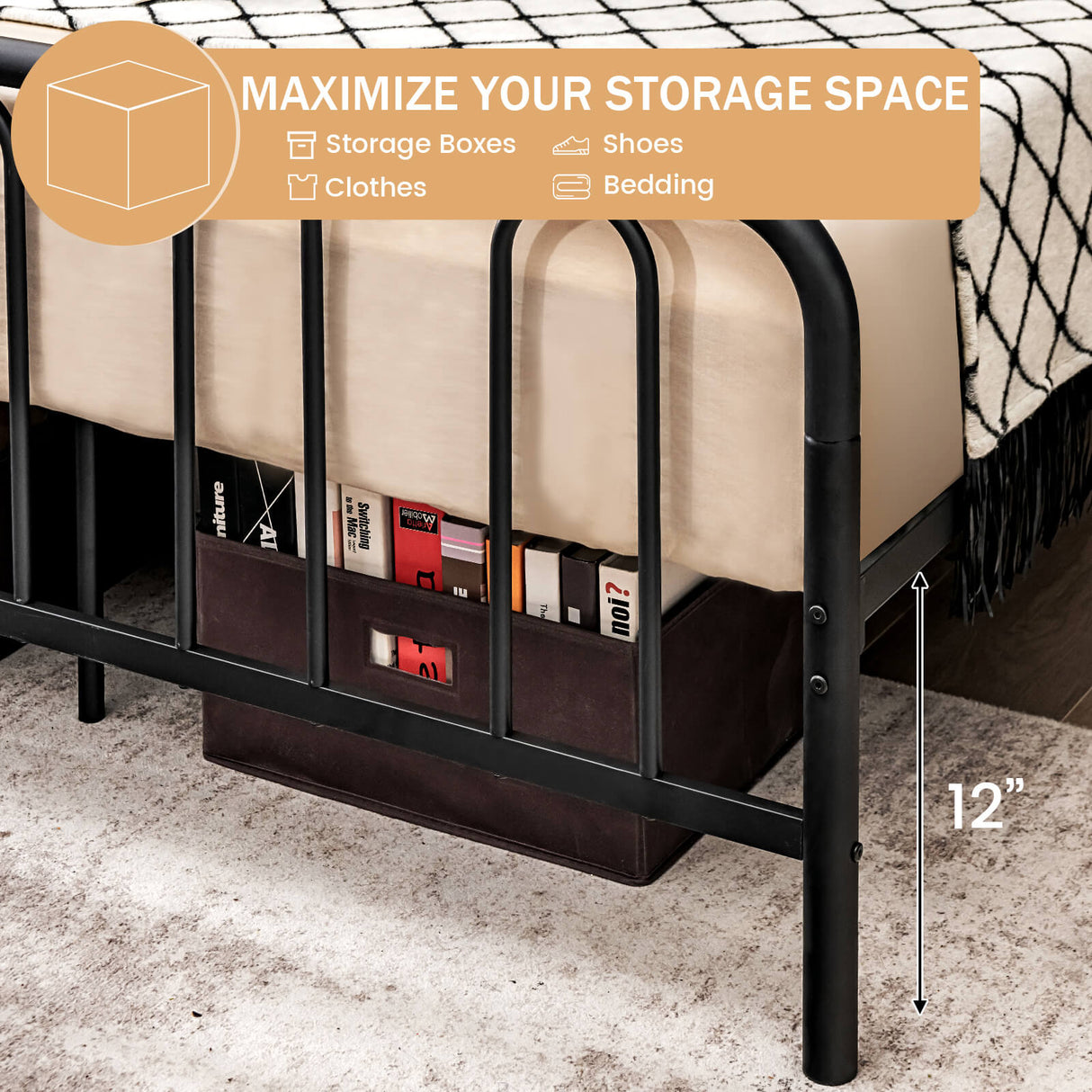 Full/Queen Size Metal Bed Frame with Headboard and Footboard-Full Size