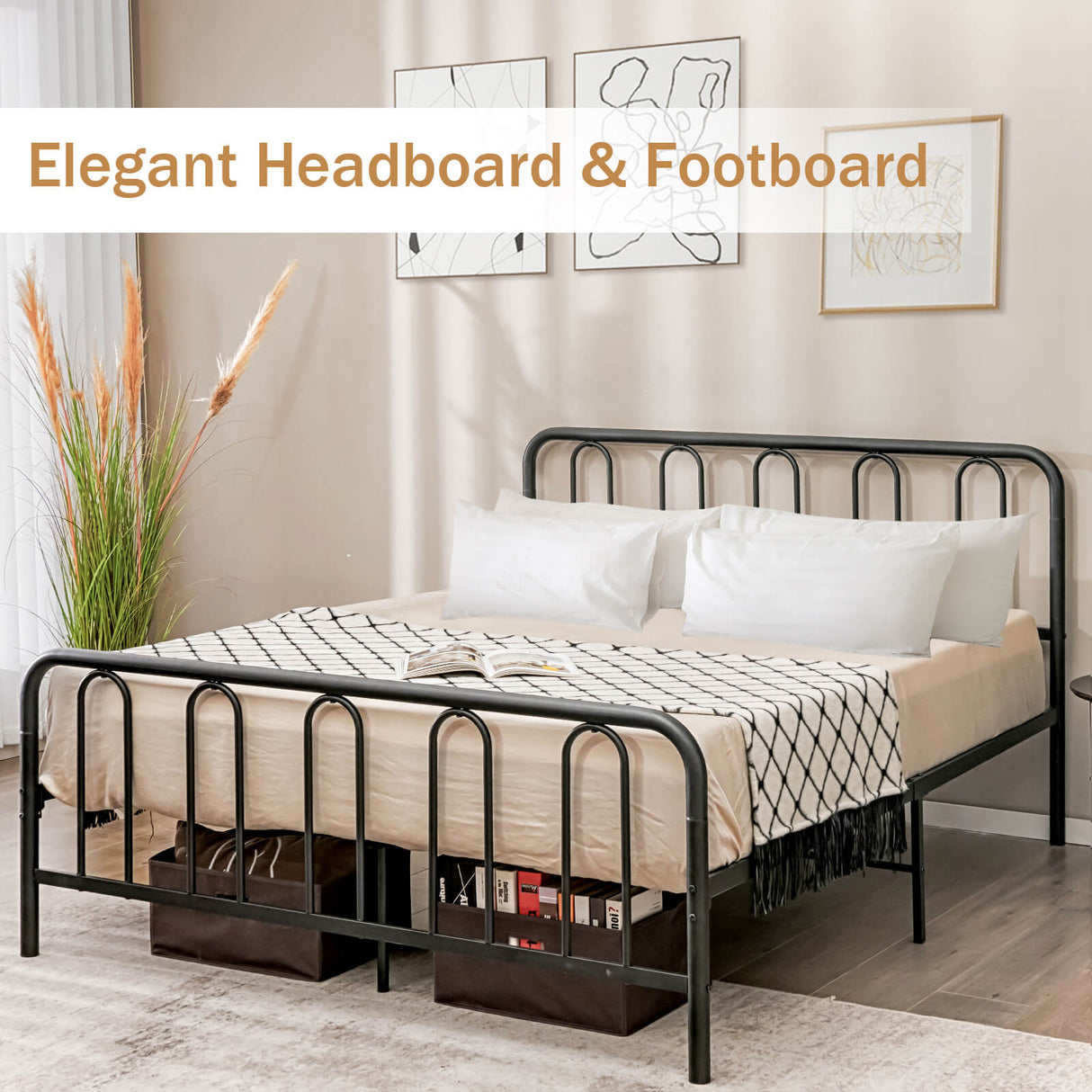 Full/Queen Size Metal Bed Frame with Headboard and Footboard-Full Size