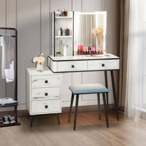Vanity Makeup Table Set with Lighted Mirror-Brown