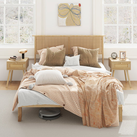 Twin/Full/Queen Size Bed Frame with Rattan Headboard-Queen Size