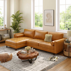 3-Seat L-Shaped Sectional Sofa Couch for Living Room-Brown