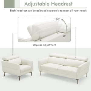 Modern Couched Sofa set with Adjustable Headrest-White