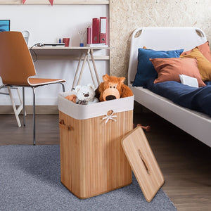 Rectangle Bamboo Hamper Laundry Basket Washing Cloth Bin Storage Bag Lid 3 color-Natural by DirectDeals