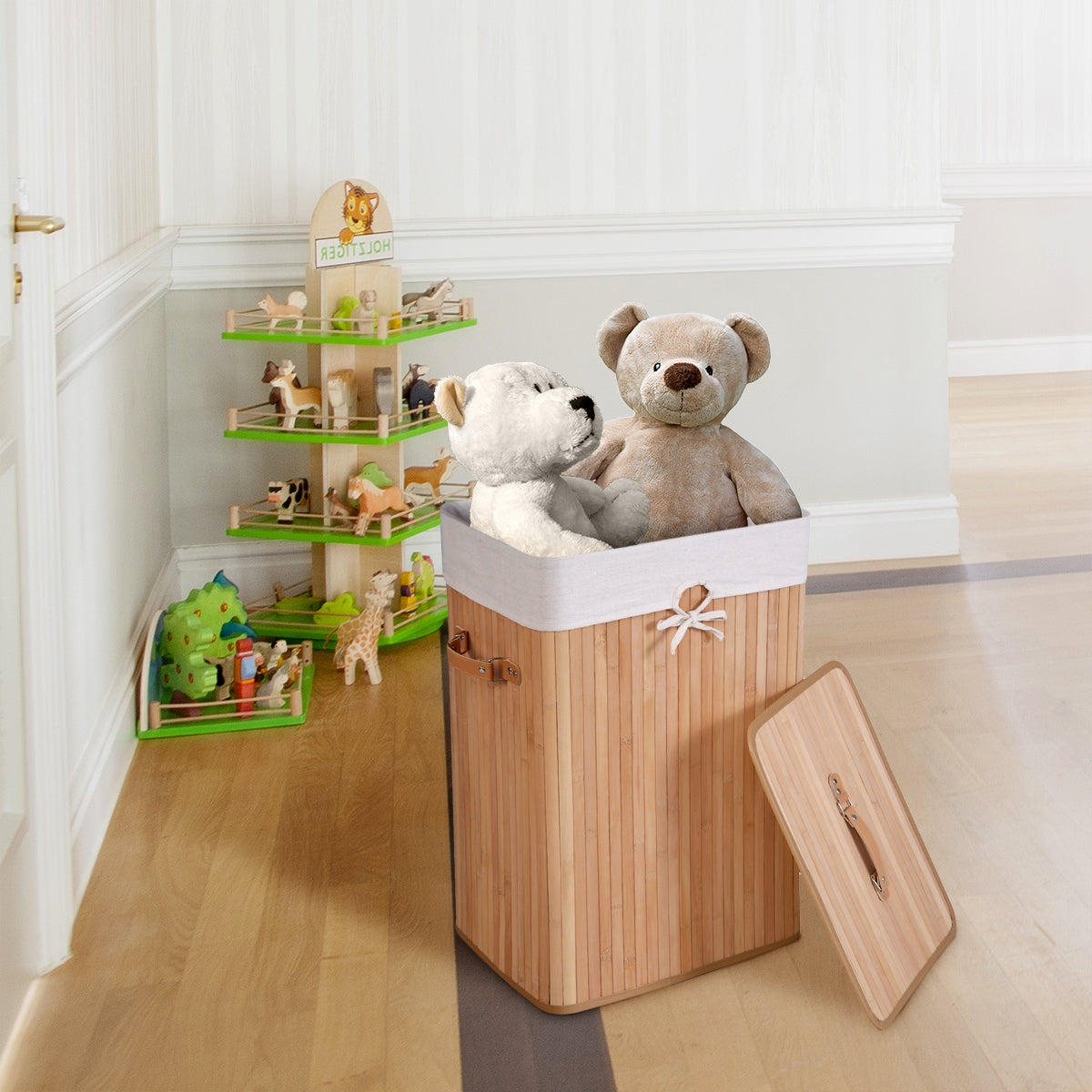 Rectangle Bamboo Hamper Laundry Basket Washing Cloth Bin Storage Bag Lid 3 color-Natural by DirectDeals