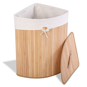 Corner Bamboo Hamper Laundry Basket-Natural