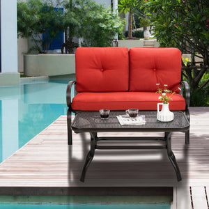 2 Pieces Patio Outdoor Cushioned Coffee Table Seat-Beige