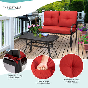 2 Pieces Patio Outdoor Cushioned Coffee Table Seat-Beige