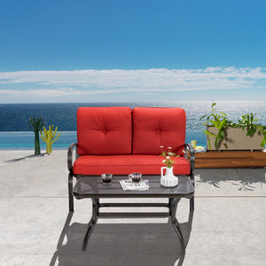 2 Pieces Patio Outdoor Cushioned Coffee Table Seat-Beige
