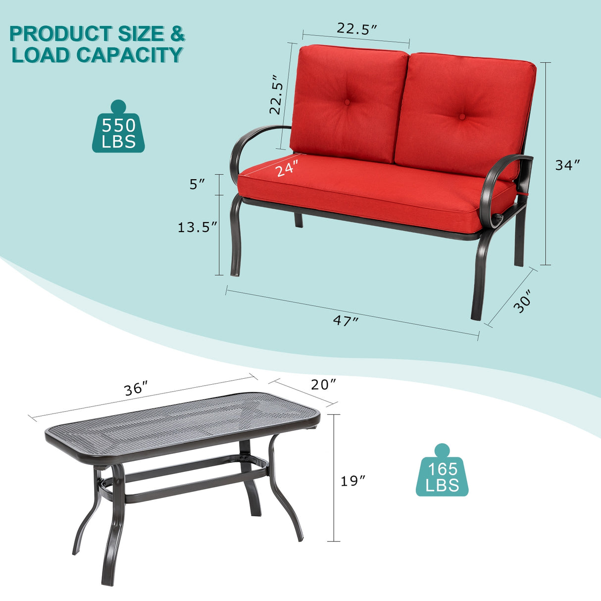 2 Pieces Patio Outdoor Cushioned Coffee Table Seat-Beige