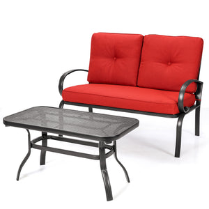 2 Pieces Patio Outdoor Cushioned Coffee Table Seat-Beige