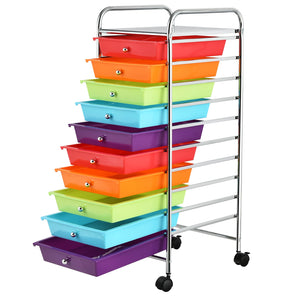 10 Drawer Rolling Storage Cart Organizer with 4 Universal Casters-Clear