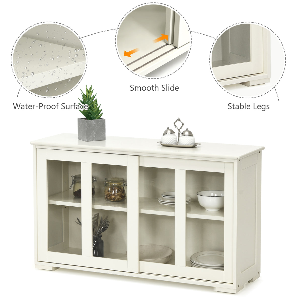 Sideboard Buffet Cupboard Storage Cabinet with Sliding Door-Antique White