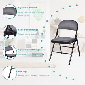 4 Pieces Fabric Upholstered Padded Seat Folding Chairs Seet