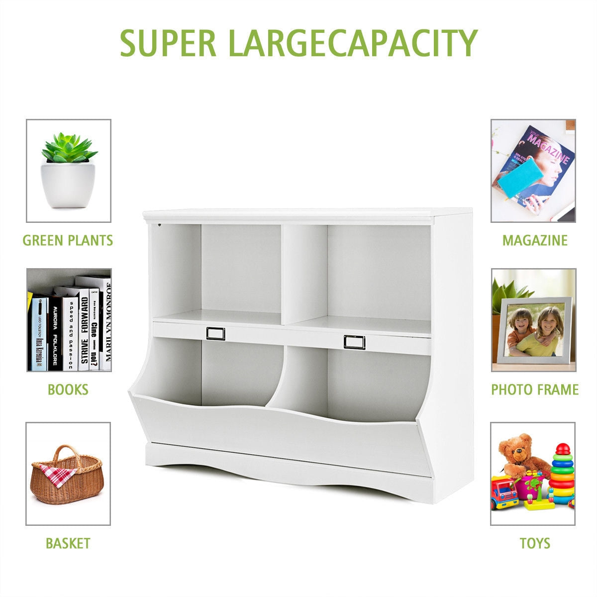 Kids Storage Unit Baby Toy Organizer Children Bookshelf Bookcase-White