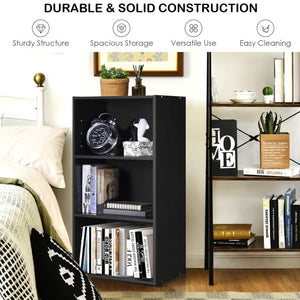 3 Open Shelf Bookcase Modern Storage Display Cabinet-Black