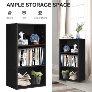 3 Open Shelf Bookcase Modern Storage Display Cabinet-Black