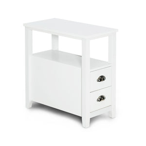 End Table Wooden with 2 Drawers and Shelf Bedside Table-Brown