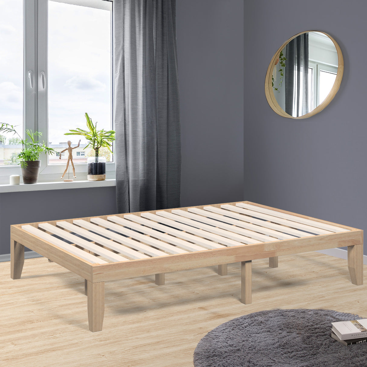 14 Inch Full Size Wood Platform Bed Frame with Wood Slat Support-Brown