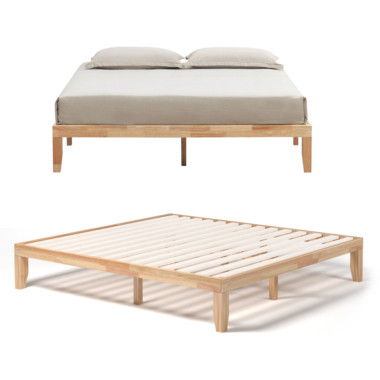 14 Inch King Size Wood Platform Bed Frame-Brown