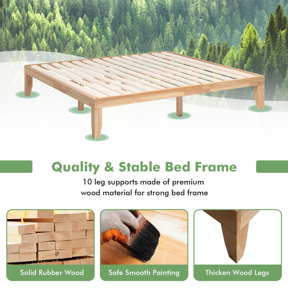 14 Inch King Size Wood Platform Bed Frame-Brown