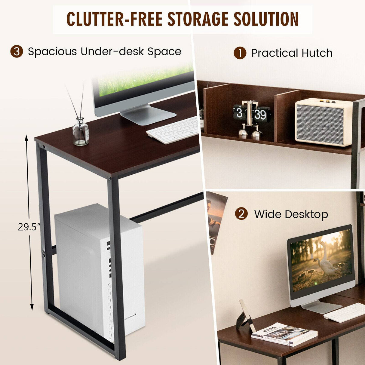 Reversible L-Shaped Corner Desk with Storage Bookshelf-Black