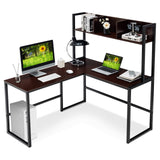 Reversible L-Shaped Corner Desk with Storage Bookshelf-Black