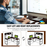 Reversible L-Shaped Corner Desk with Storage Bookshelf-Black