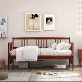 Twin Size Wooden Slats Daybed Bed with Rails-Cherry