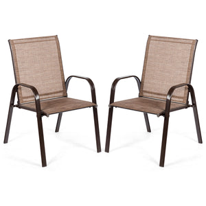 2 Pcs Patio Chairs Outdoor Dining Chair with Armrest-Brown