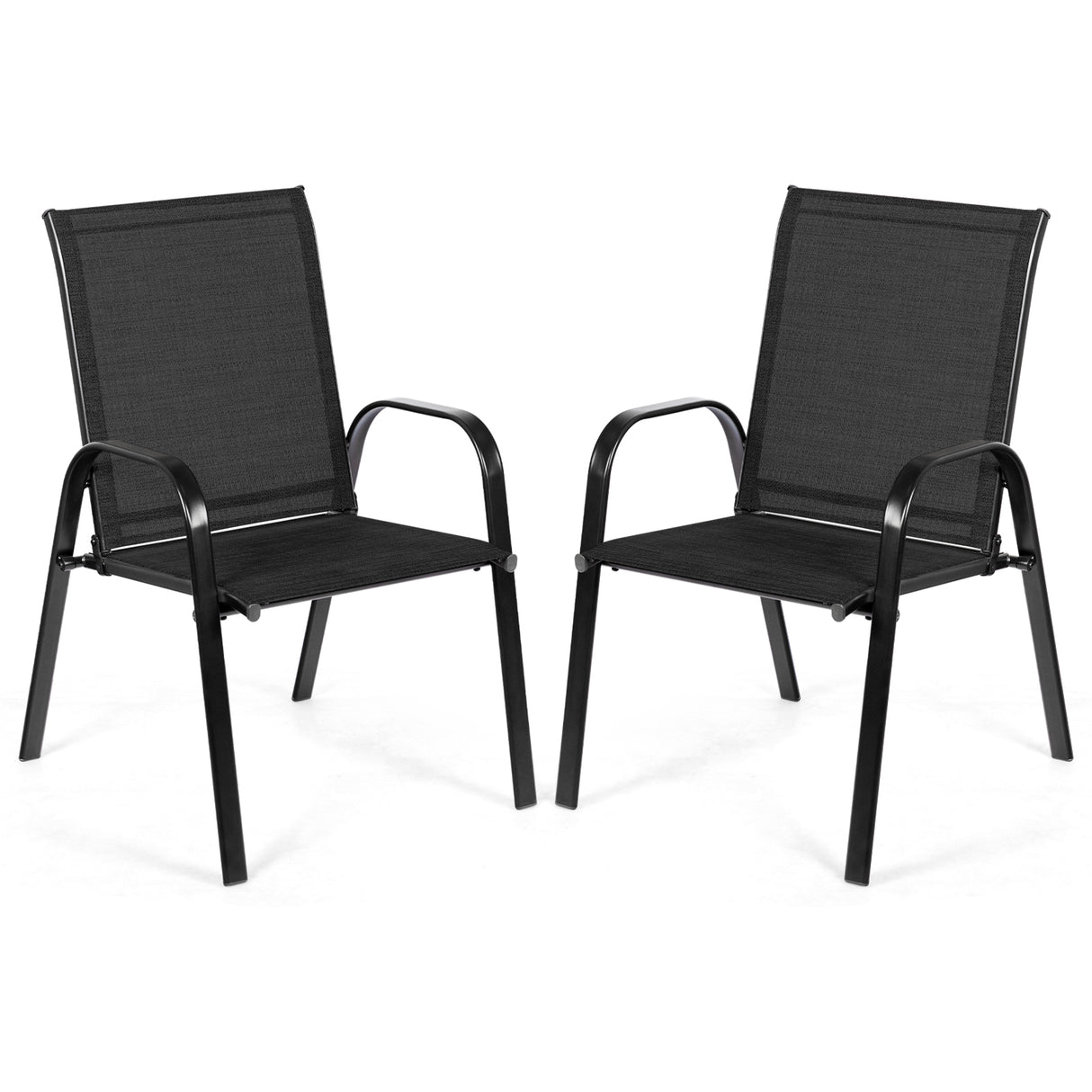 2 Pcs Patio Chairs Outdoor Dining Chair with Armrest-Brown