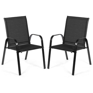 2 Pcs Patio Chairs Outdoor Dining Chair with Armrest-Brown