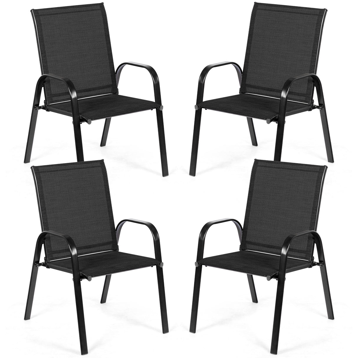 2 Pcs Patio Chairs Outdoor Dining Chair with Armrest-Brown