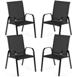 2 Pcs Patio Outdoor Dining Chair with Armrest-Black