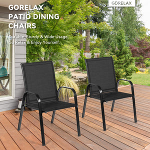 2 Pcs Patio Chairs Outdoor Dining Chair with Armrest-Brown