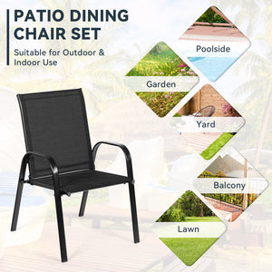 2 Pcs Patio Chairs Outdoor Dining Chair with Armrest-Brown