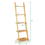 5-Tier Modern Bamboo Wall-Leaning Display Ladder Bookshelf