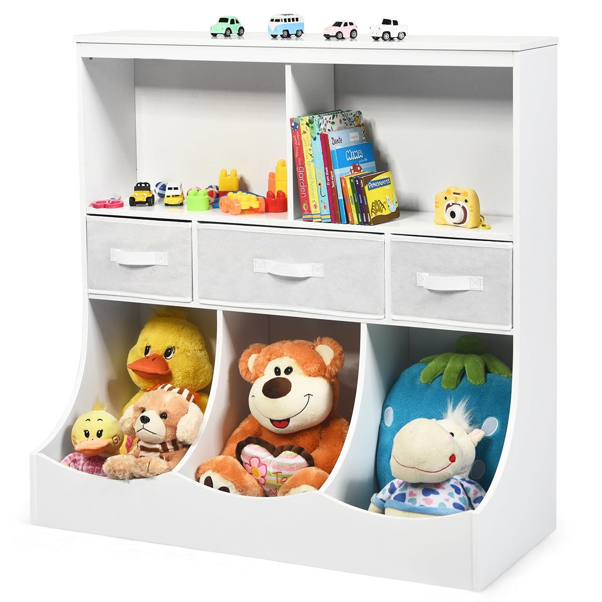 Freestanding Combo Cubby Bin Storage Organizer Unit W/3 Baskets-Brown