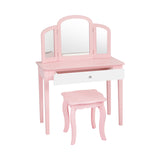 Kids Princess Make Up Dressing Table with Tri-folding Mirror and Chair-Pink