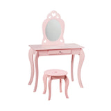 Kids Princess Makeup Dressing Play Table Set with Mirror -Pink