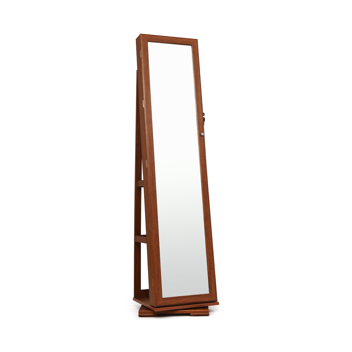 360 ° Rotatable 2-in-1 Lockable Jewelry Cabinet with Full-Length Mirror-Brown