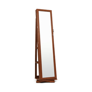 360 ° Rotatable 2-in-1 Lockable Jewelry Cabinet with Full-Length Mirror-Brown